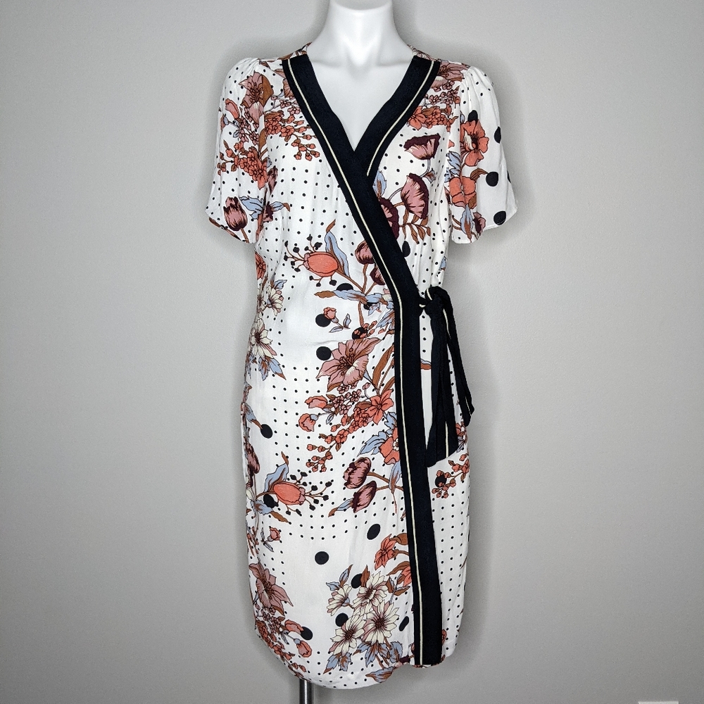 Anthro Maeve Aubrey white wrap floral dress 14